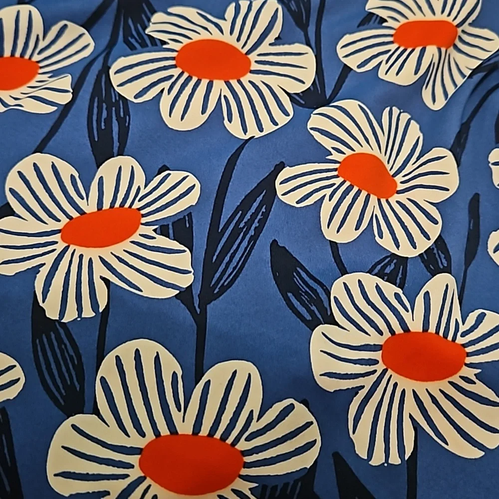 Hanna Andersson Blue Floral One-Piece Swimsuit with White & Orange Flowers